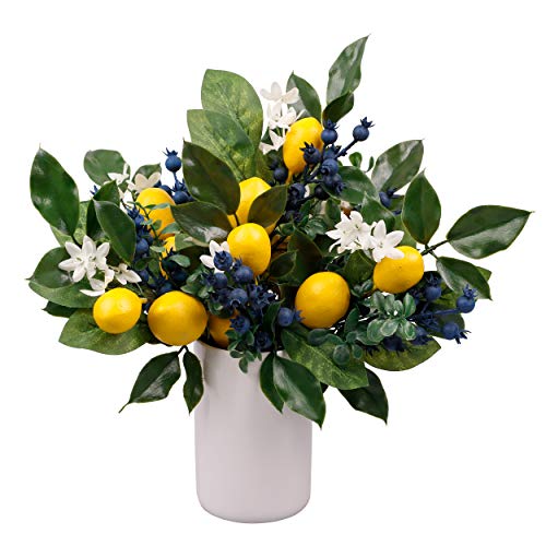 Valery Madelyn 6 Packs Spring Picks With Lemon, Blueberry And Green Leaves, Artificial Floral Picks, Yellow Fall Lemon Branches For Indoor Outdoor Home Summer Decorations,12 Icnh #TOP3