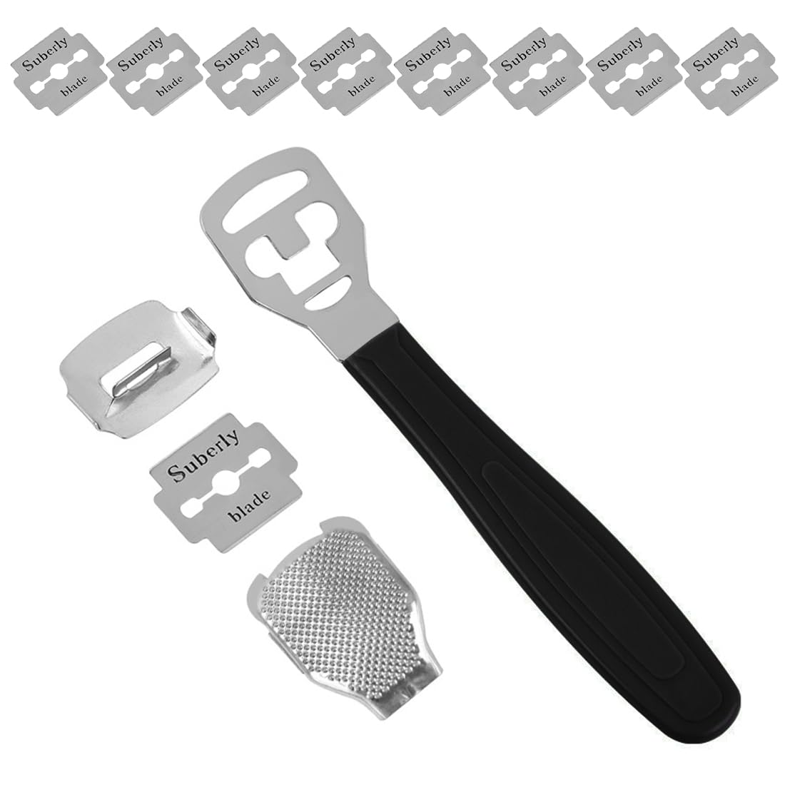 VZUHSW Callus Slicer Set - Foot Care Set with Stainless Steel Callus Remover, 9 Replacement Blades and 1 Callus Rasp Head - Foot Rasp for Hard Skin on Heel and Foot - Pedicure Set for Hand and Foot