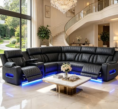 Power Reclining Sectional Sofa with Speakers & USB Ports for Living Room