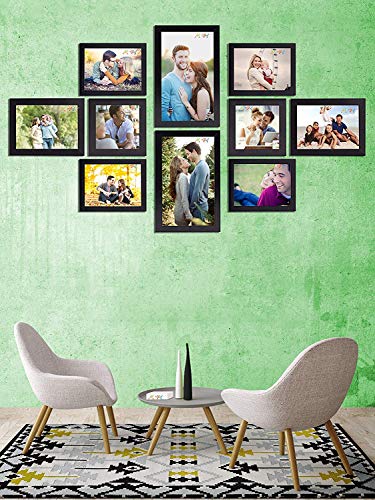 Art Street Set of 10 Individual Black Wall Photo Frames Wall Decor Free Hanging Accessories Included ||Mix Size||4 Unit 4x6, 2 U