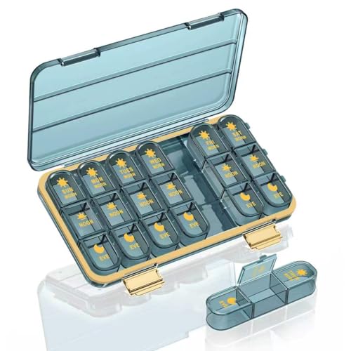 Acedada Pill Organizer 3X A Day, Weekly 7 Day Pill Box 3 Times A Day, Travel Pill Case with Large 21 Compartments, Daily Medicine Organizer Pills Holder for Vitamin Fish Oil Supplements, Blue