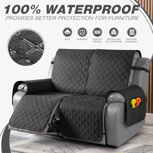 Image of TAOCOCO 100% Waterproof Recliner Covers, Recliner Sofa Covers with Leg Straps, Reversible Recliner Couch Cover for Reclining Chair, Washable Couch Protector for Pets Kids(2 Seater, Charcoal Gray)