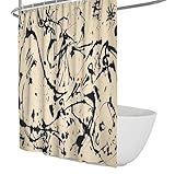 BYJING Art Jackson Pollock Duschvorhang Schwarz Abstrakte Linie wasserdichte Badezimmervorhänge Dekor für Haus Bauernhaus Dekor Soft Hotel Qualität Beige 240x180cm