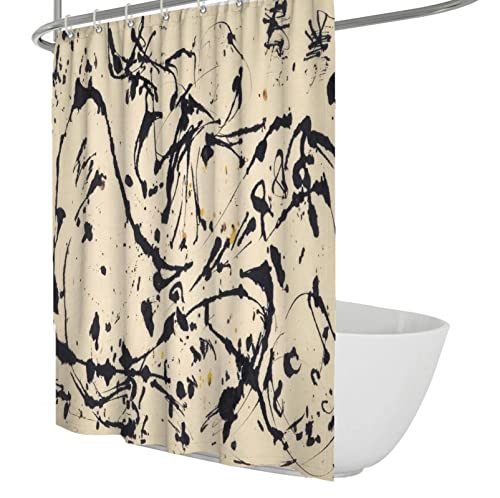 BYJING Art Jackson Pollock Duschvorhang Schwarz Abstrakte Linie wasserdichte Badezimmervorhänge Dekor für Haus Bauernhaus Dekor Soft Hotel Qualität Beige 240x180cm
