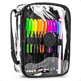 Estojo Escolar Feminino Masculino Grande Transparente Ziper Resistente Papelaria Fofa Infantil Lápis Canetas Lapiseiras Borrachas Apontadores (Preto)