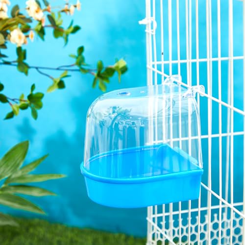 Image of Honeydak 3 Pieces Clear Bird Bath for Cage Parakeet Bird Cage Accessories Hanging Bath Box Parrot Bathing Tub with View for Cockatiel Conure Canary Budgies Parrots(Vivid Color)