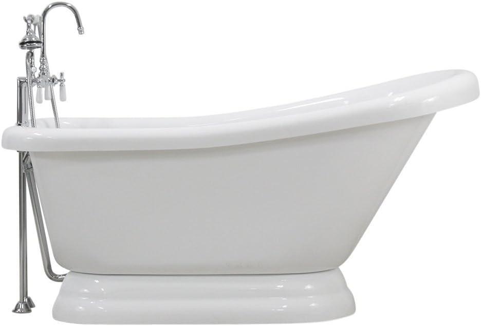 Baths of Distinction 57" Double Walled CoreAcryl Acrylic Single Slipper Pedestal Tub & Faucet Pack