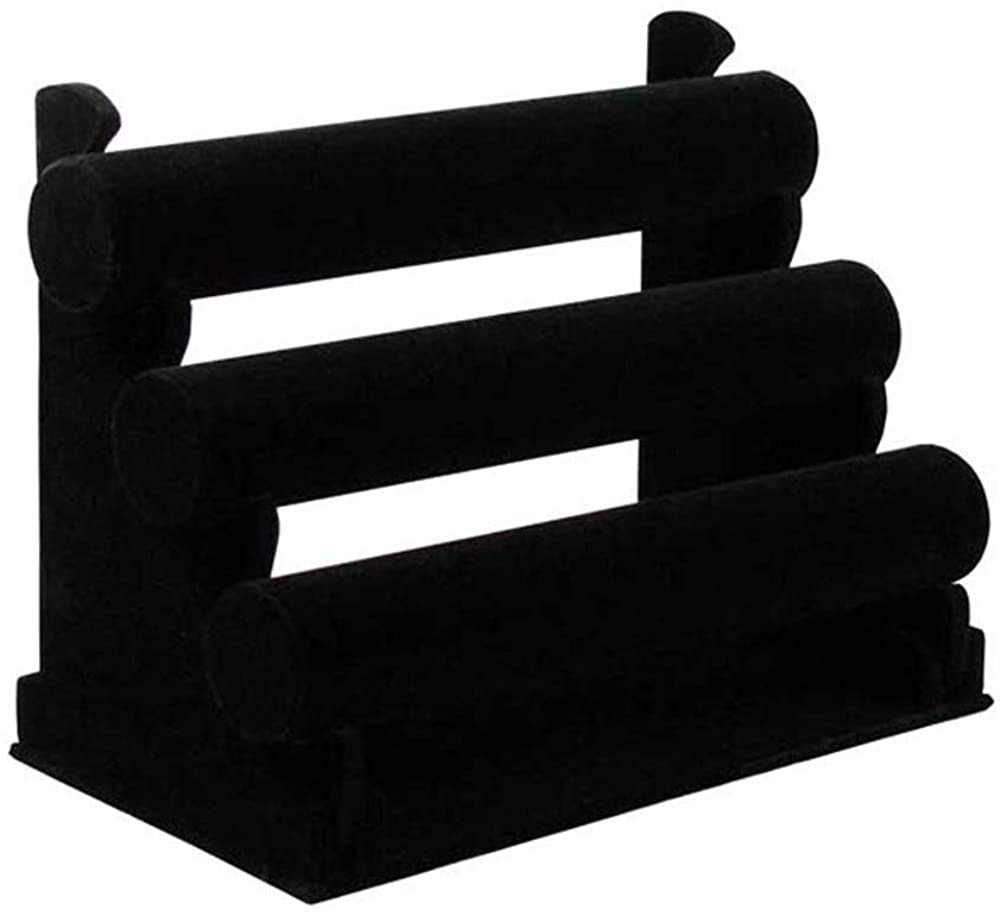 POFET Support de bracelet en velours à 3 barres pour montres, colliers, bijoux - Noir