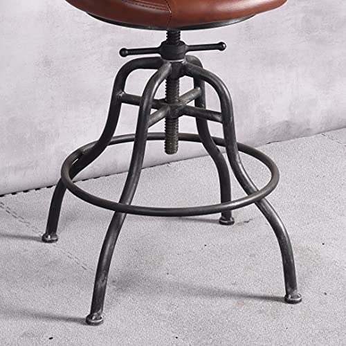 Fubiruo Industrial Pu Round Bar Stool With Back Rest Metal Counter Height Adjustable Swivel Pub Chair Home Kitchen Bar Stools With Footrest 22.45-27.2 Inch Silver #TOP6