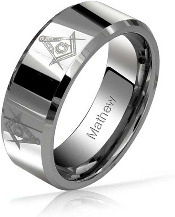 Bling Jewelry Square & Compass Freemason Masonic Titanium Wedding Band Ring For Men Polished Silver Tone Comfort Fit 8MM