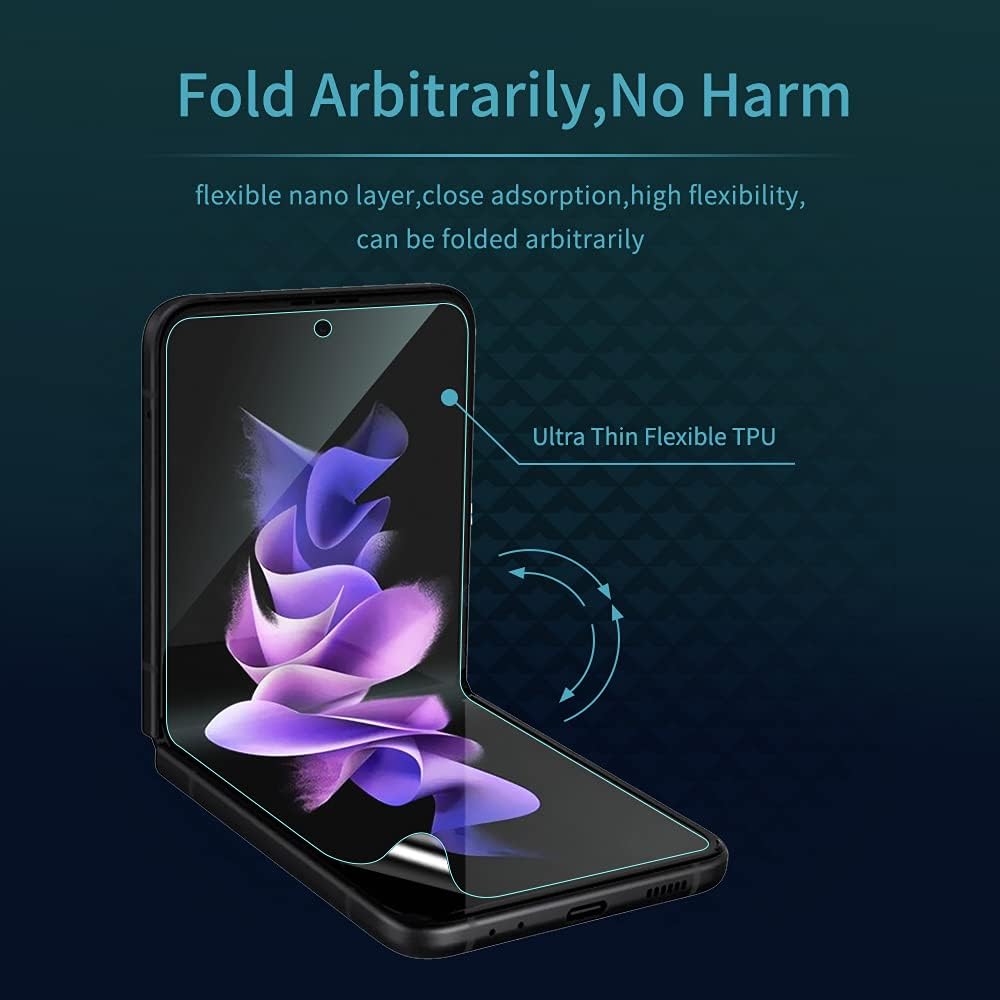 Screen Protector Compatible for Samsung Galaxy Z Flip 3/Flip 4 (2 Set) , Case Friendly (Full Coverage)Anti Scratch Bubble Free Support Fingerprint Unlock, TPU Inner Protective Film(Lifetime Replacement)