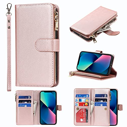 Poche magnétique iPhone 13 étui antichoc à dragonne pour 9 cartes bleues