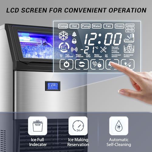 Image of SOZT Commercial Ice Maker Machine 450LBS /24H, Stainless Steel | Under Counter Ice Machine with 200LBS Storage, Self-Cleaning Freestanding Ice Cube Maker for Restaurant, Bar, Home, Office