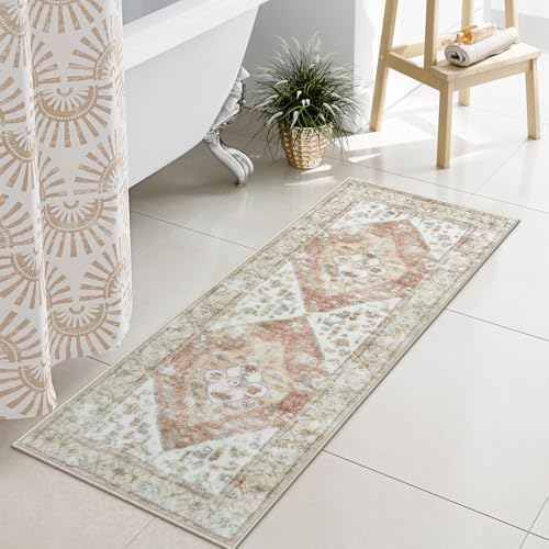 Uphome Bathroom Runner Khaki Tribal Large Bathroom Rugs Boho Ultra Soft Machine Washable Bath Mat Non-Slip Oriental Distressed Floor Carpet for Shower Sink Entryway, 18x47 inch by Uphome - Used condition - US$20.57