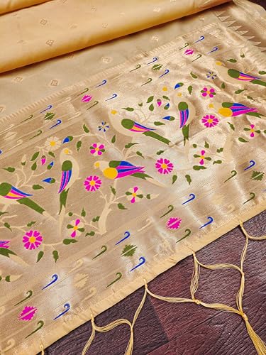 Image of DEVANGI Women's Woven Paithani Banarasi Silk Dupatta /Chunni For Women, Floral Print 1 Meter Wide and 2.3 Meter Length Printed Designer Dupatta /Chunni For Girls