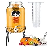2 Gallon Glass Beverage Dispenser with Stand & Fruit Infuser, Stainless Steel Spigot - Glass Drink Dispensers for Parties, Drink Dispensers with Lids for Lemonade Sun Tea