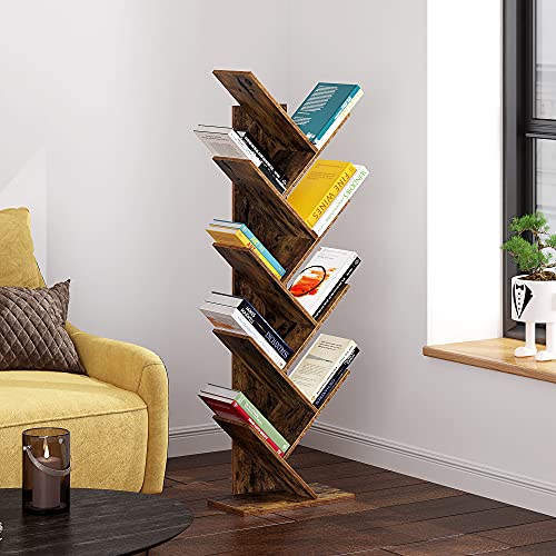 Homefort 9-Shelf Bookshelf,Geometric Tree Bookcase,Wood Bookshelves Storage Rack, Mdf Tree Shelf Display Organizer For Books,Magazines,Cds And Photo Album Holds Up To 5Kgs Per Shelf (Rustic Brown) #TOP2
