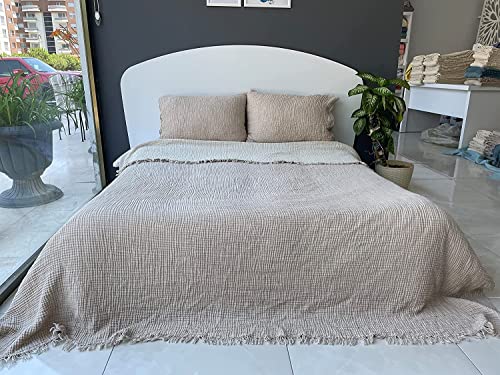 100% Cotton Muslin Throw Blanket, 4 Layers Bedspread, Soft Turkish Cotton Muslin Bed Cover, Reversible Coverlet, Mink (Two Pillowcase 20X30) #TOP1