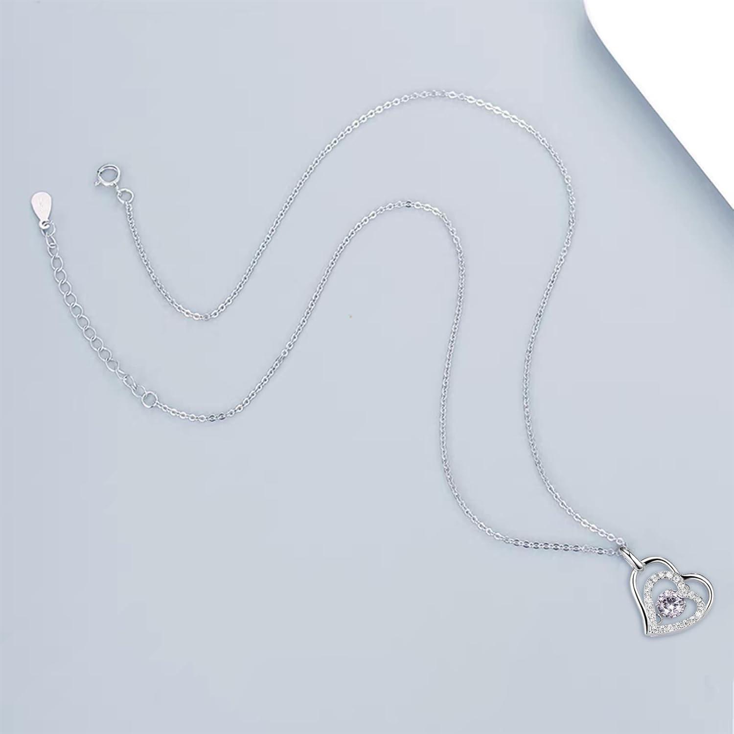 S925 Sterling Silver Necklaces for Women,Double Heart Pendant Necklace for Her,Love Pendant for Women, Adjustable Chocker Necklace, Silver Jewelry Set for Mom - Image 3
