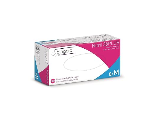 Engångshandskar av nitril, 35PLUS, vit, 100-pack, storlek M