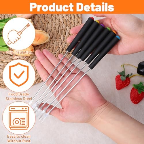 6Pcs Fondue Forks, Stainless Steel 9.1" Fondue Sticks with Heat Resistant Handle Colorful Fondue Skewers Accessories for Chocolate Fountain Cheese Fondue Grill Cake Meat Fruits Marshmallows — view 2