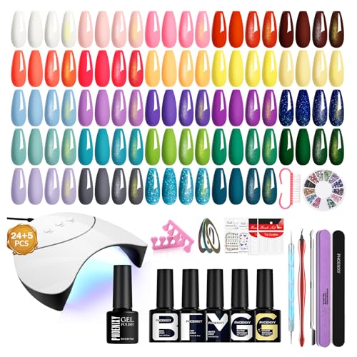 Imagen de PHOENIXY Kit de esmalte de uñas con lámpara UV 24 colores de esmalte kit capa de mate