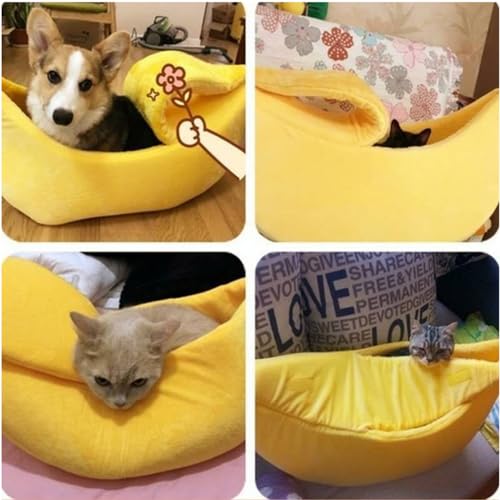 NatureMan Kreative Bananenform, Hunde- und Katzenbett, süßes Bananenbett, warm und weich, Haustier-Katzenbedarf, Kätzchen, Welpenbett (M)