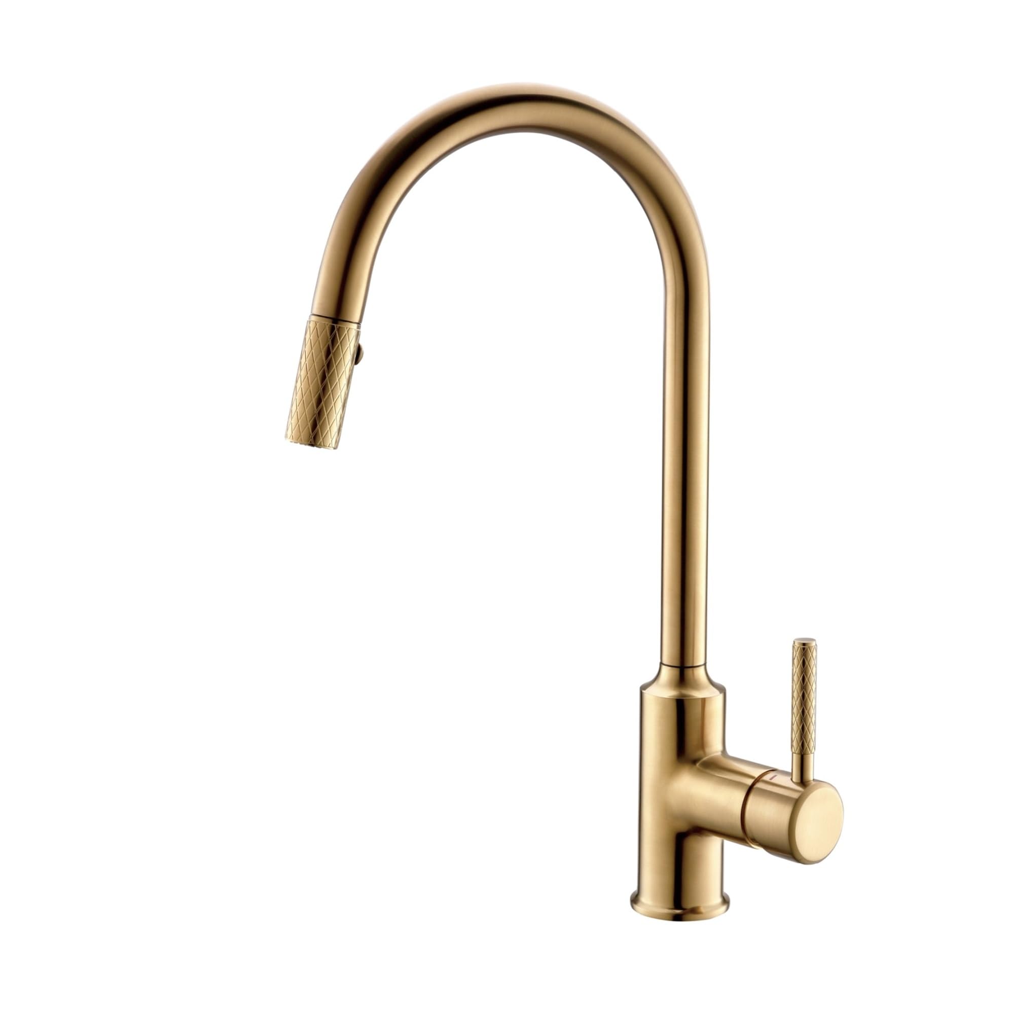 Robinet de cuisine en laiton massif or brossé avec douchette extractible haut de gamme