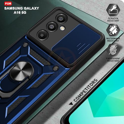 Image of Armor Bumper Back Cover Case for Samsung A16 5G Rotating Camera Cover, Ring Holder & Kickstand | Heavy Duty & 360 Degree Protection Samsung A16 5G Back Cover (Blue)