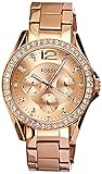 rose gold fossil watch ladies Die schicke Multifunktionsuhr mit rundem Gehäuse aus glänzendem, gebürsteten Edelstahl vereint Uhrzeit, Datumsanzeige, Wochenanzeige und 24-Stunden-Anzeige in einem! Bandumfang: 175 +/- 5 mm