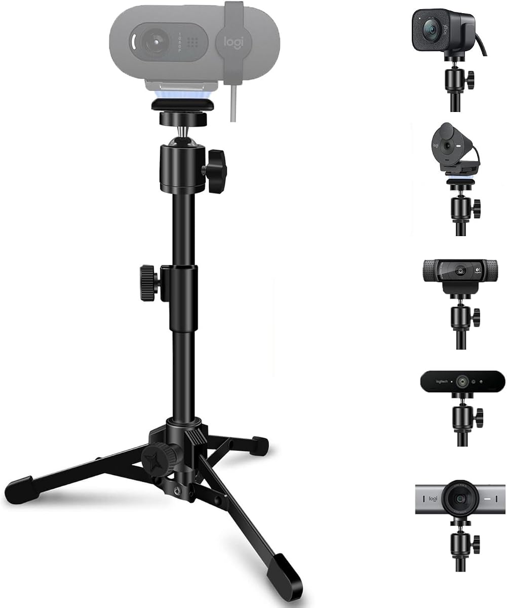 Desktop Webcam Tripod Stand, Portable Webcam Mount Holder with Magnet Mount and 1/4 Thread compatible with Logitech Webcam MX Brio 4K,C920,StreamCam,C930,C922,C925e,C615,Brio 500 300 100 Webcams (1)
