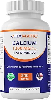 Vitamatic Calcium 1200mg with Vitamin D3 2000 IU (50mcg) – Bone & Immune Support Formula – 240 Tablets – High Absorption Calcium Carbonate with D3 – Non-GMO, Gluten-Free