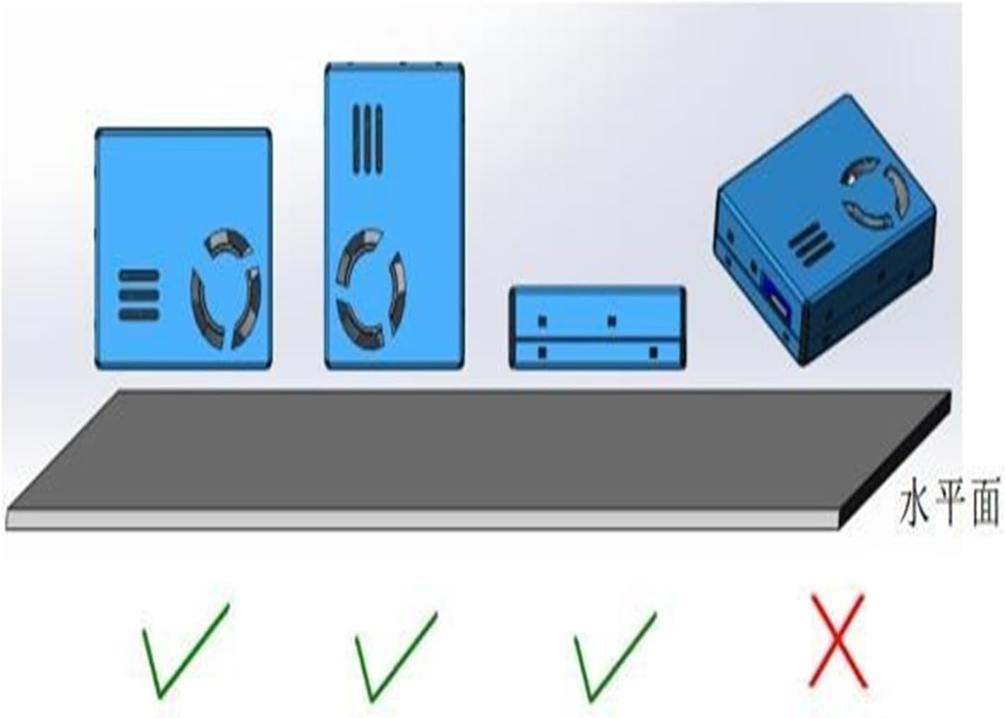 Correct and incorrect horizontal installation orientations for PM2.5 sensors