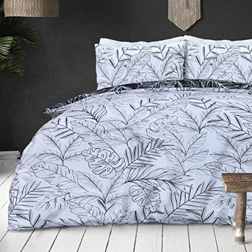 Sleepdown Tropical Palm Tree Floral Multi Brights Ochre Reversible Soft Easy Care Duvet Cover Quilt Bedding Set with Pillowcases - Super King (260cm x 220cm)