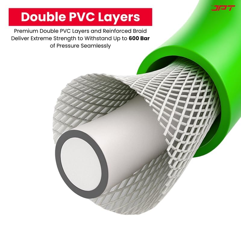 Image of JPT Ultra Heavy-Duty 8MTR Flexible High Pressure Washer Hose Pipe | German Standard M22 x 15MM Thread | Up To 600Bar /8700PSI | Double PVC Layer Build | Tangle & Kink Free Design