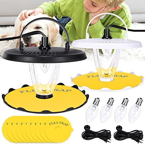 Flea Trap 2Pcs Sticky Bed Bug Traps With 4 Replacement Light Bulbs And 8 Sticky Glue Boards,Odorless Non-Toxic Killer Trap Pad Moths Cockroaches Best Control For Indoor,Safe Childern Pet Insect Traps #TOP11