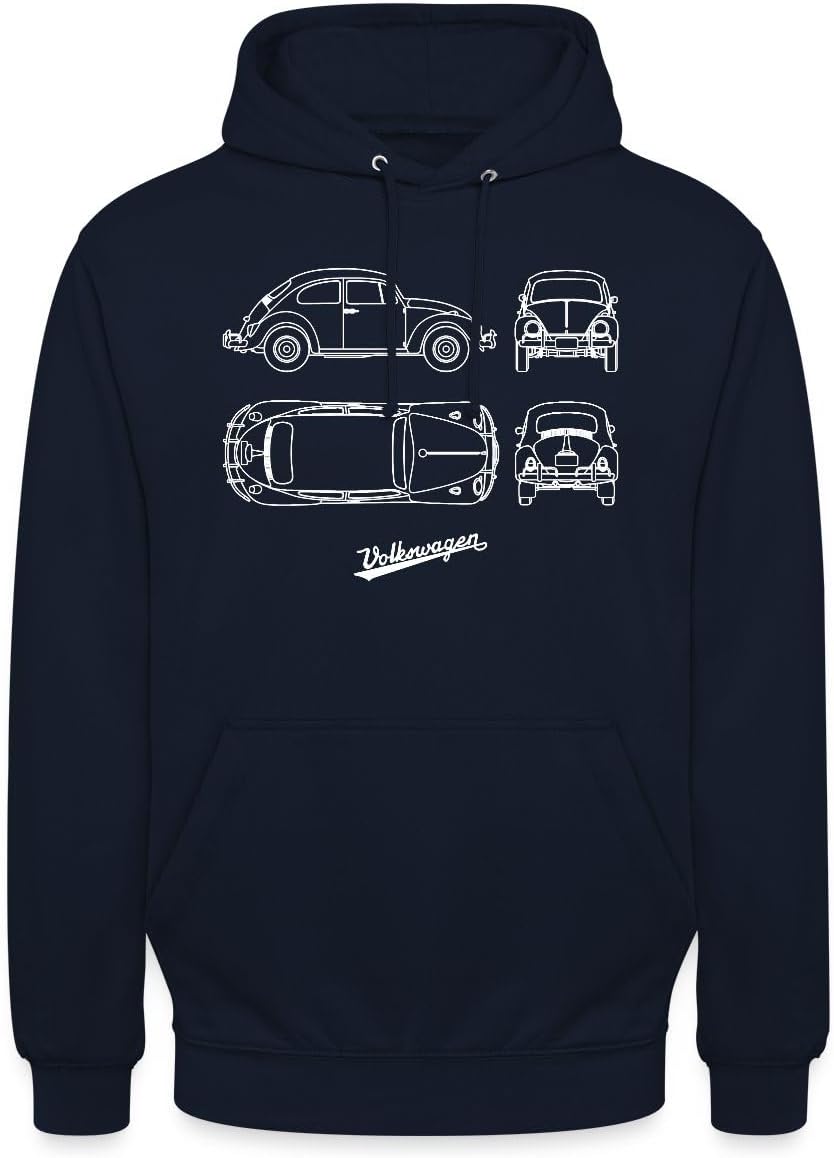 Spreadshirt Volkswagen VW Blueprint Beetle White with VW Logo Unisex Hoodie