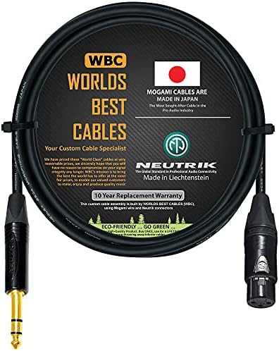 5 Foot - Quad Balanced Patch Cable CUSTOM MADE By WORLDS BEST CABLES – using Mogami 2534 wire and Neutrik NC3FXX-B Female XLR & NP3X-B TRS Stereo Phone Plug.