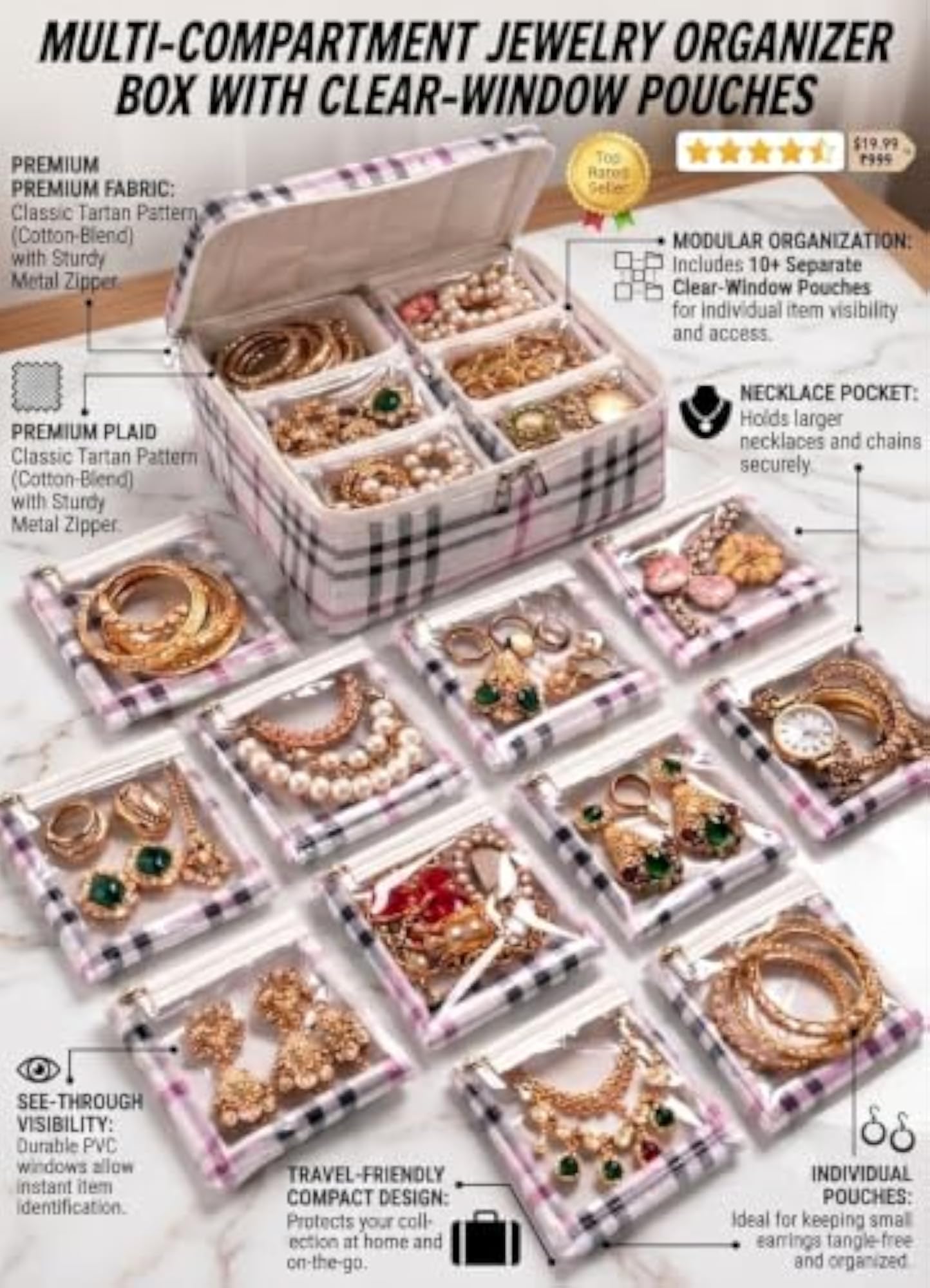 Vanity Storage Organizer Box for Earrings, Rings & Bangles
