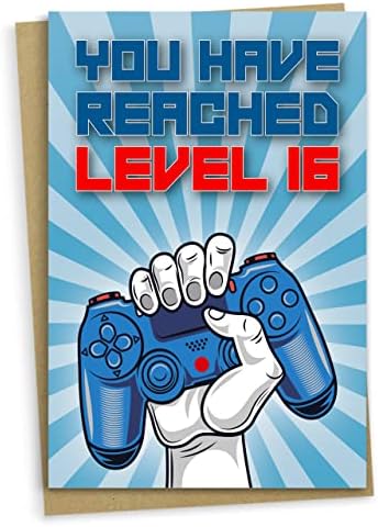 15th Birthday Card, You Have Reached Level 15, Greeting Card for Fifteen Year Old Gamer Boys or Girls, Birthday Gift for Teenage Son or Daughter, Grandson Granddaughter, Blue