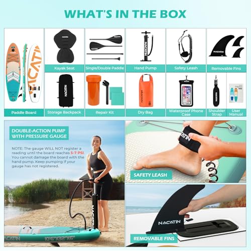 Miniatura 4 de Nacatin Tableros De Stand Up 10 6 Pádel Inflables Con Remo Ajustable Mochila De Viaje, Bomba, Bolsa Impermeable 10l, Correa Accesorios Incluidos Naranja