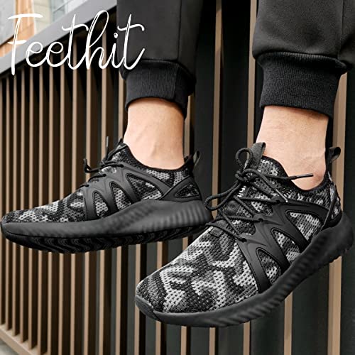Feethit Mens Lightweight Running Shoes Breathable Workout Shoes Comfort Gym Sneakers Slip On Walking Shoes Non Slip Tennis Shoes Camouflage Black Size 8 #TOP5