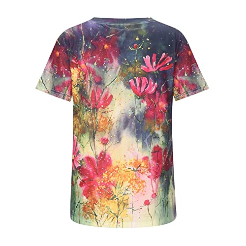 Blusa feminina 2023 manga curta algodão gráfico floral lounge camiseta para outono verão gola canoa