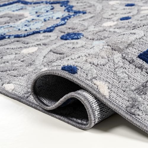Tapete decorativo mediterráneo 3x5 azul/gris miniatura 4