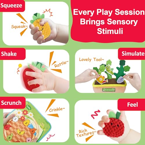 Image of Baby Toys 6-12 Months, My First Fruits Vegetables Color Shape Sorting Montessori Toys, Plush Crinkle Rattle Textures Sensory Toy for 1 Year Old Boys Girls, Toddler Valentines Day Easter Baby Gifts