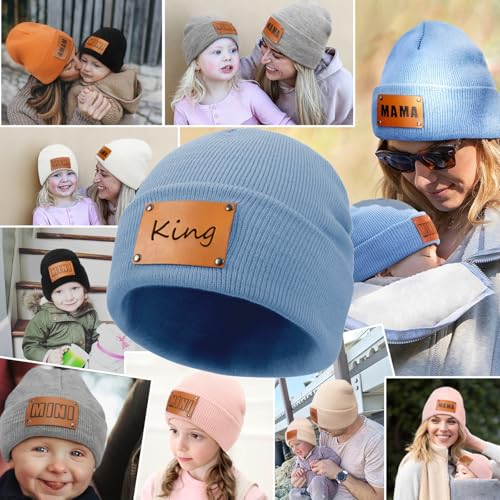 Custom Toddler Baby Beanies,Mama Mini Matching Hats,Personalized Baby Knit Hats,Winter Warm Beanies for Infants Kids Adults4
