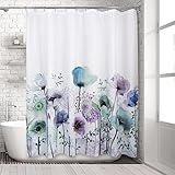 Allure Home Creations Blue Poppies Watercolor Polyester Microfiber Fabric Printed Shower Curtain...