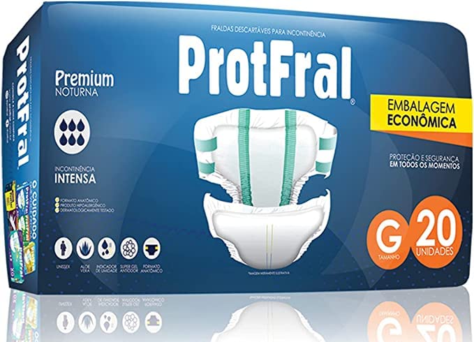 Fralda Adulto Geriátrica Incontinência Premium Noturna ProtFral, Embalagem Econômica - 20