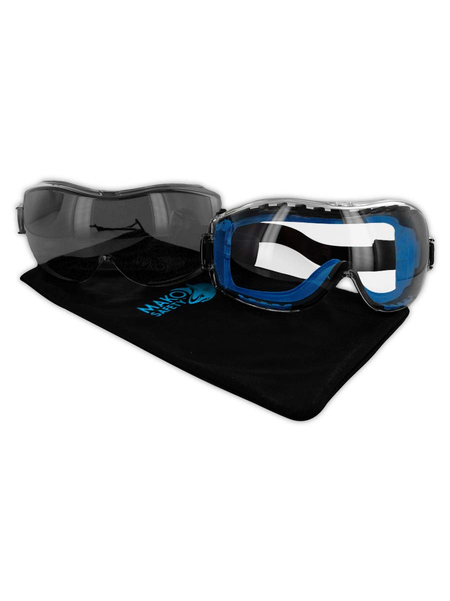 Holiday Deals 🛒 MAKO Safety Premium Anti Fog Dual Lens Safety Goggle, Hard Coated & Scratch Resistant - Interchangable Lenses Included - 24 Grey Lens & 24 Clear Lens (24 Goggles) (MK400-24)