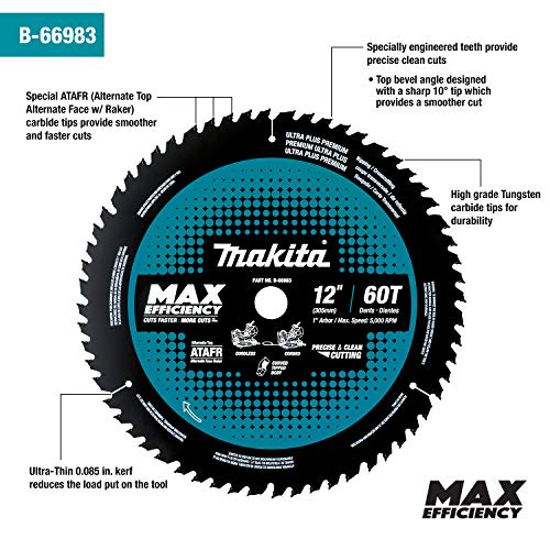 Makita B-66983 12" 60T Carbide-Tipped Max Efficiency Miter Saw Blade #TOP5